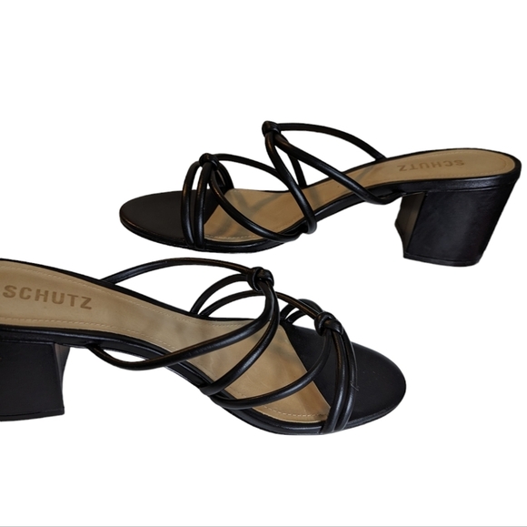 SCHUTZ Princey Strappy Sandal, Black Knotted,  Block Heel Slide, Size 10.5 - Picture 4 of 10